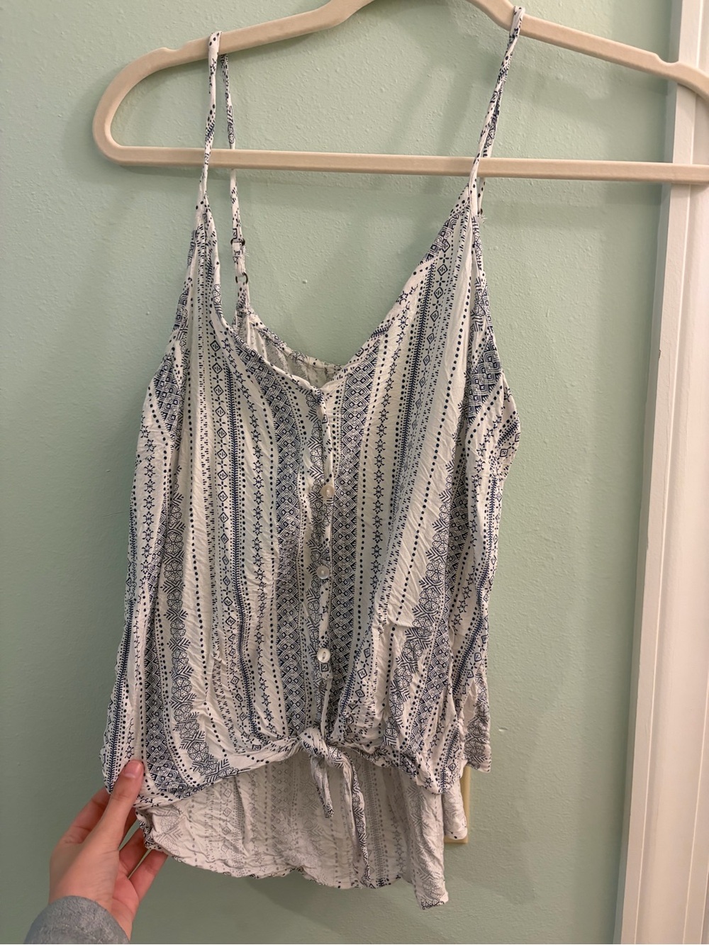 Japna Blue & White Striped Button-Front Tie-Hem Cami